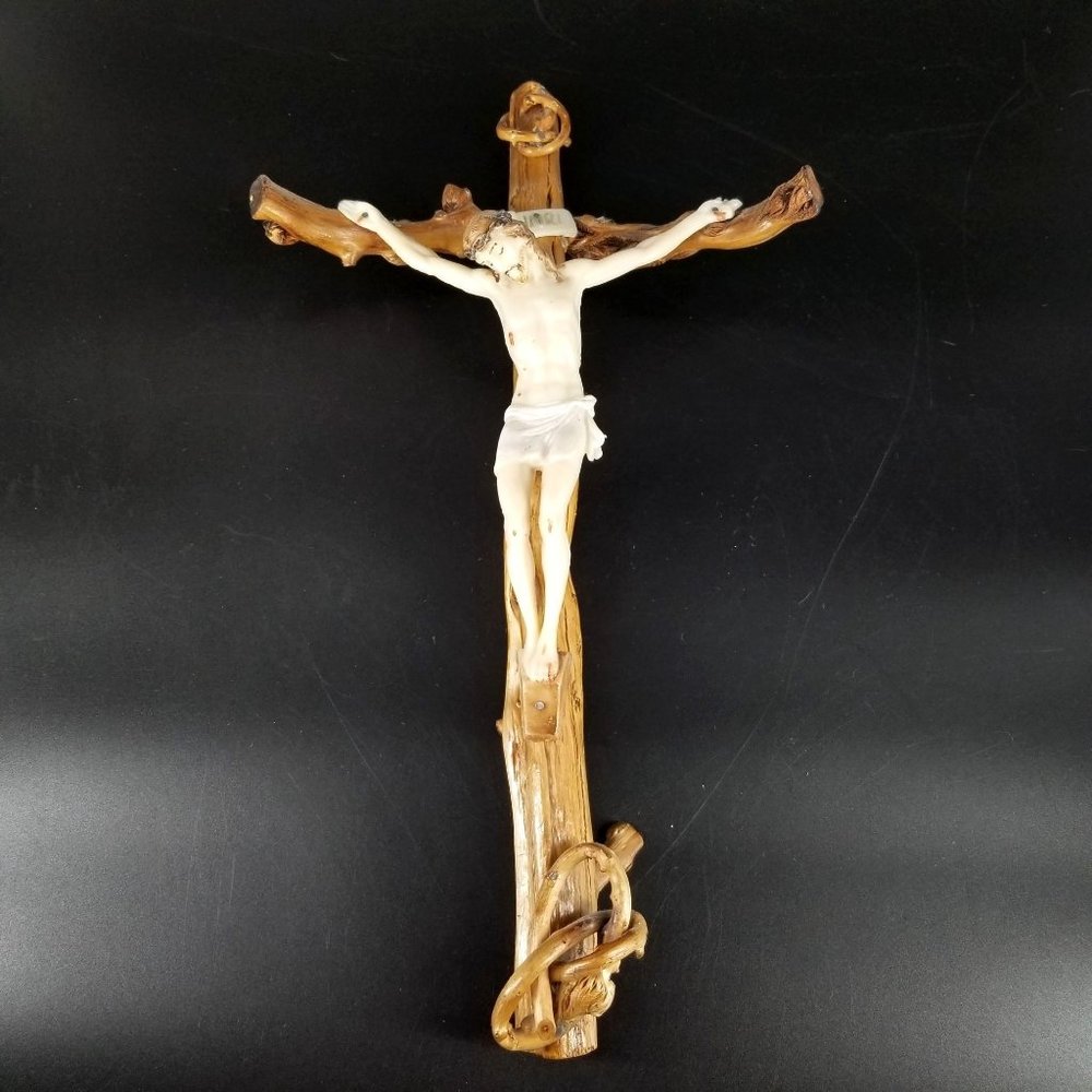 Handmade Wood Wall Cross Crucifix Stick Twig Plastic Jesus God Christ Rustic 15"